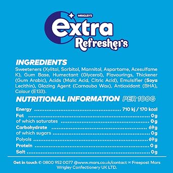 Wrigley's Extra Refreshers Chewing Gum, Tropical Flavour, 16 Packs of 7 Pieces, Sugar Free Chewing Gum Bulk Pack with Xylitol, Handy Box (112 pieces)