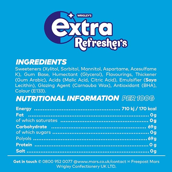 Wrigley's Extra Refreshers Chewing Gum, Tropical Flavour, 16 Packs of 7 Pieces, Sugar Free Chewing Gum Bulk Pack with Xylitol, Handy Box (112 pieces)