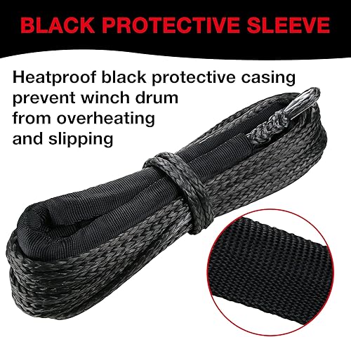 Miniatura 12 de Cuerda de cabrestante sintética de 1/4 pulgadas x 50 pies con funda protectora y dedal, resistencia a la rotura de 10,000 libras, cuerda