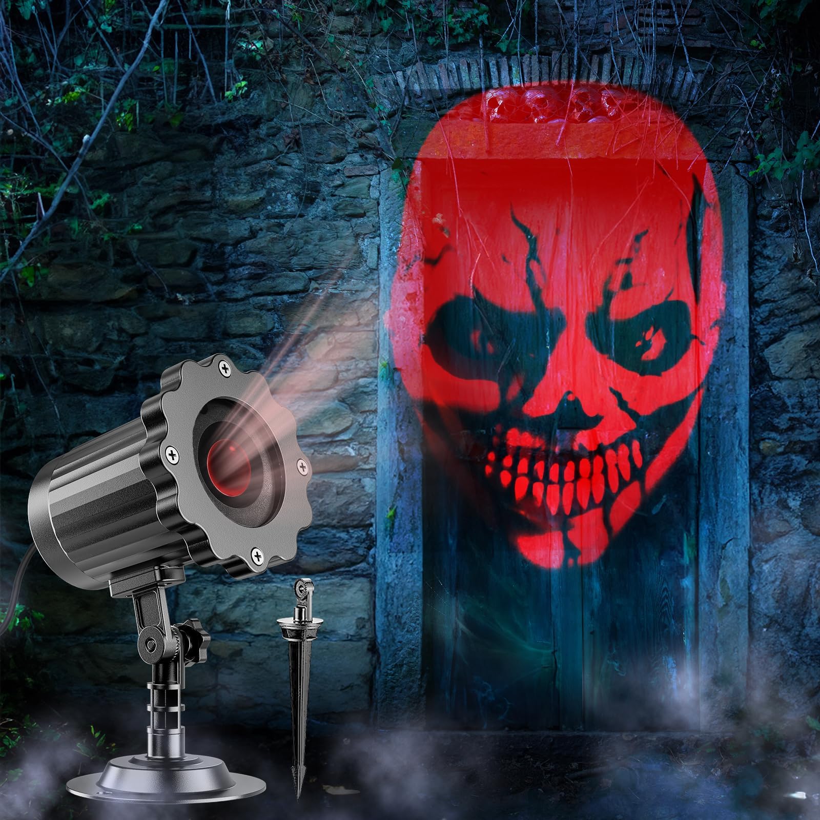 Halloween Projector Light Outdoor - 3D Dynamic Skull Decoration, Clearer HD Patterns, Night Light for Home Window Wall Decor
