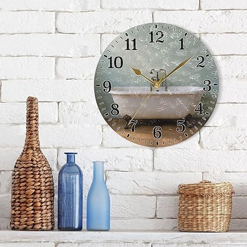 Miniatura 3 de JUNZAN Reloj de pared silencioso para decoración de baño, funciona con pilas, sin tictac, redondo de plástico de 10 pulgadas para el hogar, sala de