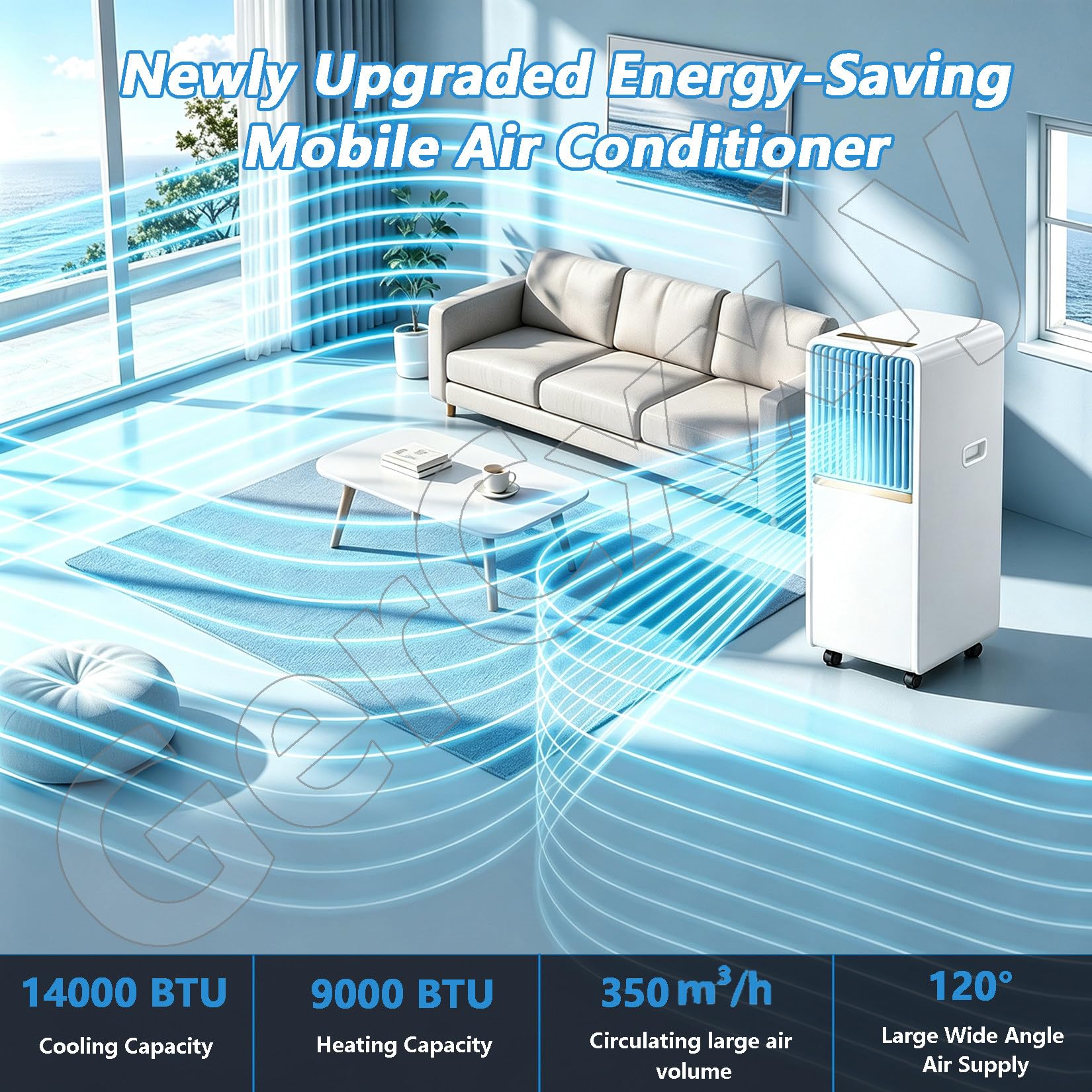 Condizionatore Portatile Potente da 14.000 BTU Cool | Unità a pavimento ad alte prestazioni; raffredda fino a 35 m² (380 piedi quadrati); ideale per soggiorni e sale gaming
