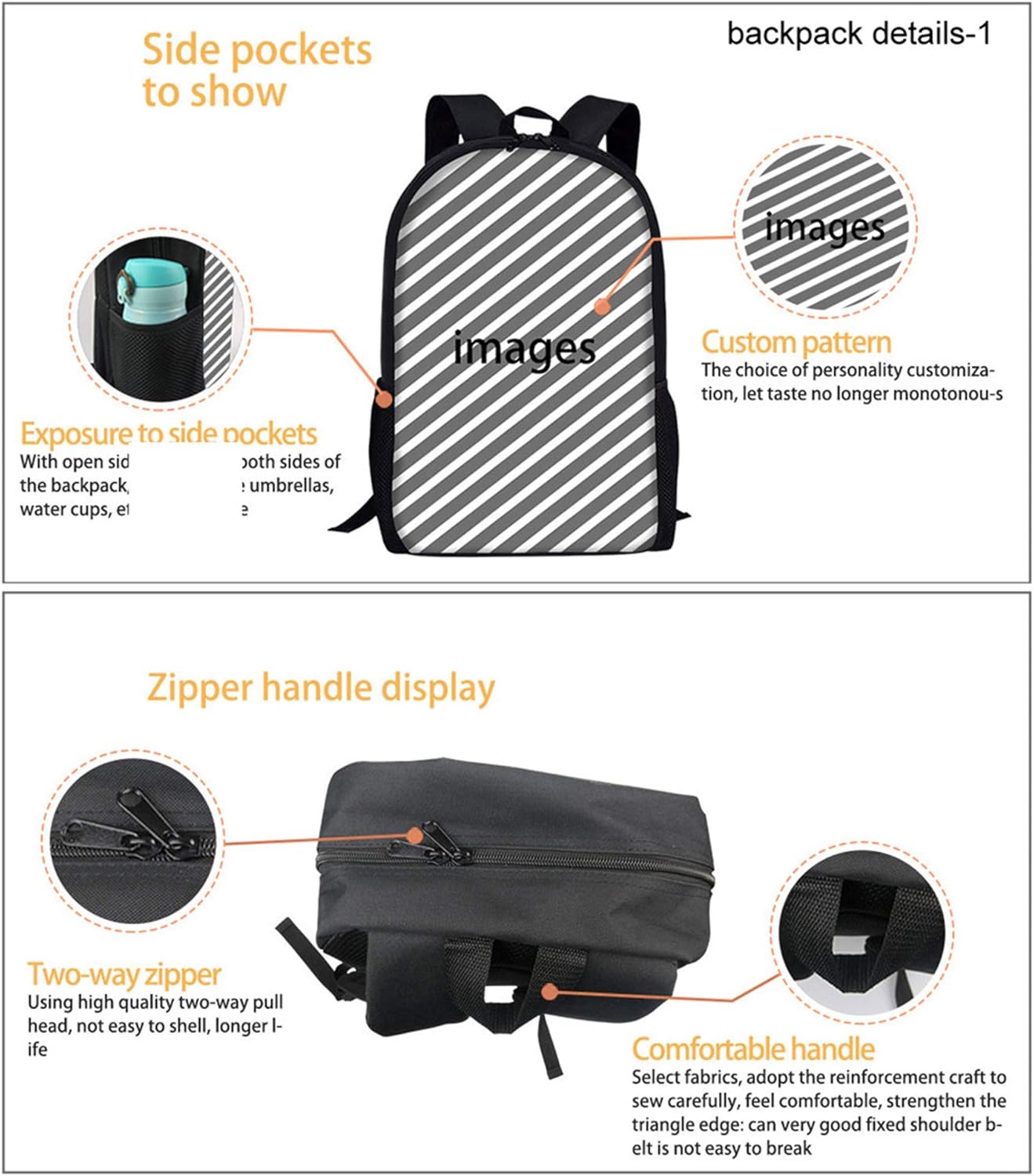 HUGS IDEA Personality Custom School Backpack Set 2 Piece Girls Boys Laptop Schoolbag and Cooler Warm Lunch Tote Box