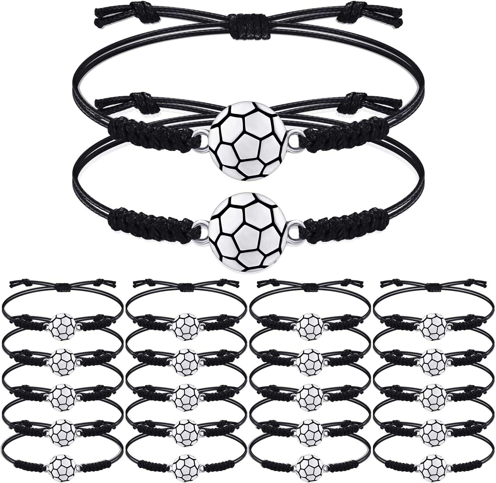 Jadive 20 Pieces Soccer Charm Bracelets Bulk Soccer Team Gifts Sport Coach Gifts Adjustable Braided Rope Pendant for Women Men Coach Players Souvenir