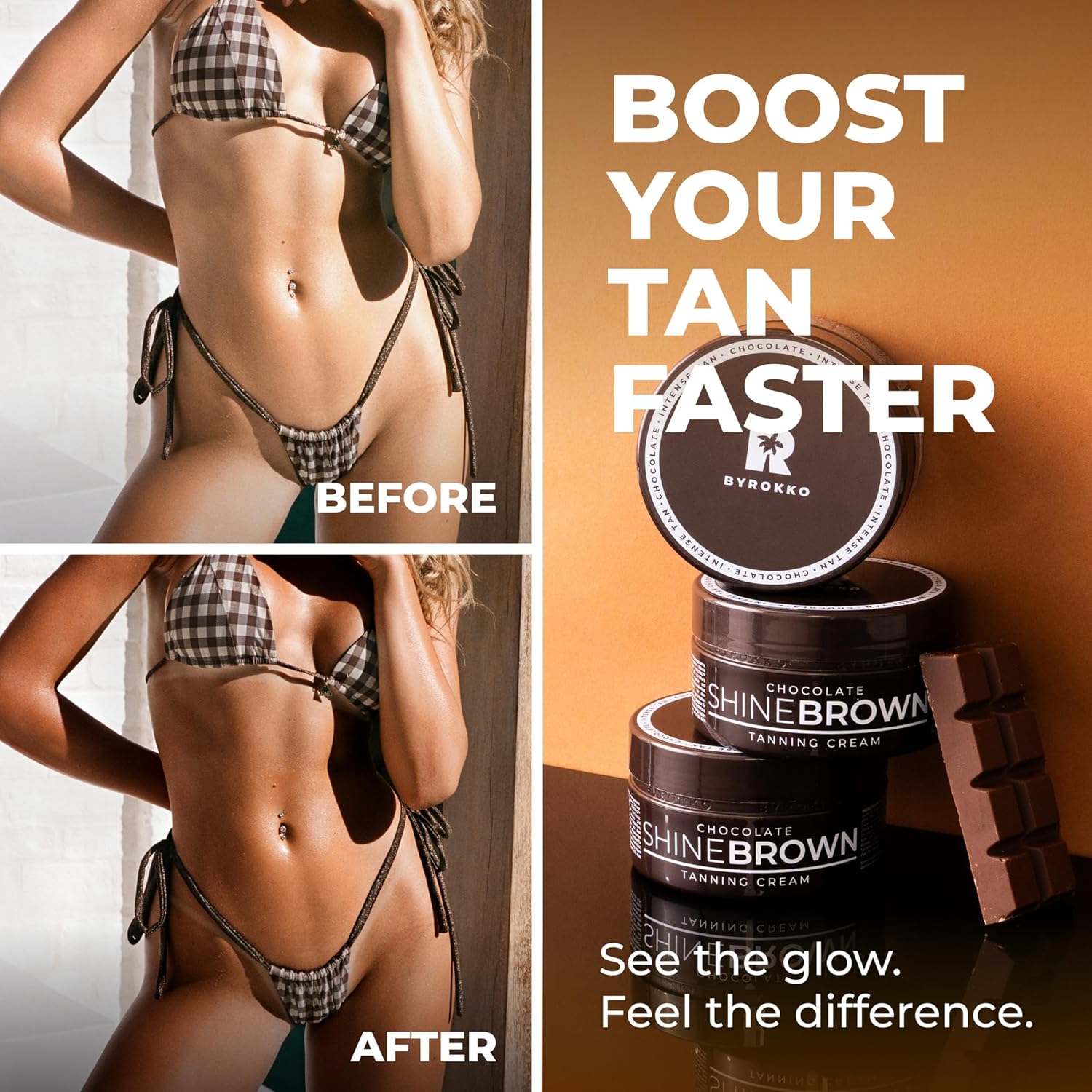BYROKKO Shine Brown Chocolate Tan Accelerator Cream 6.8 Fl Oz, Outdoor Sun or Indoor Tanning Oil or Tanning Bed Lotion, Fast Bronzer with Premium Natural Ingredients for Deep, Long-Lasting Glow