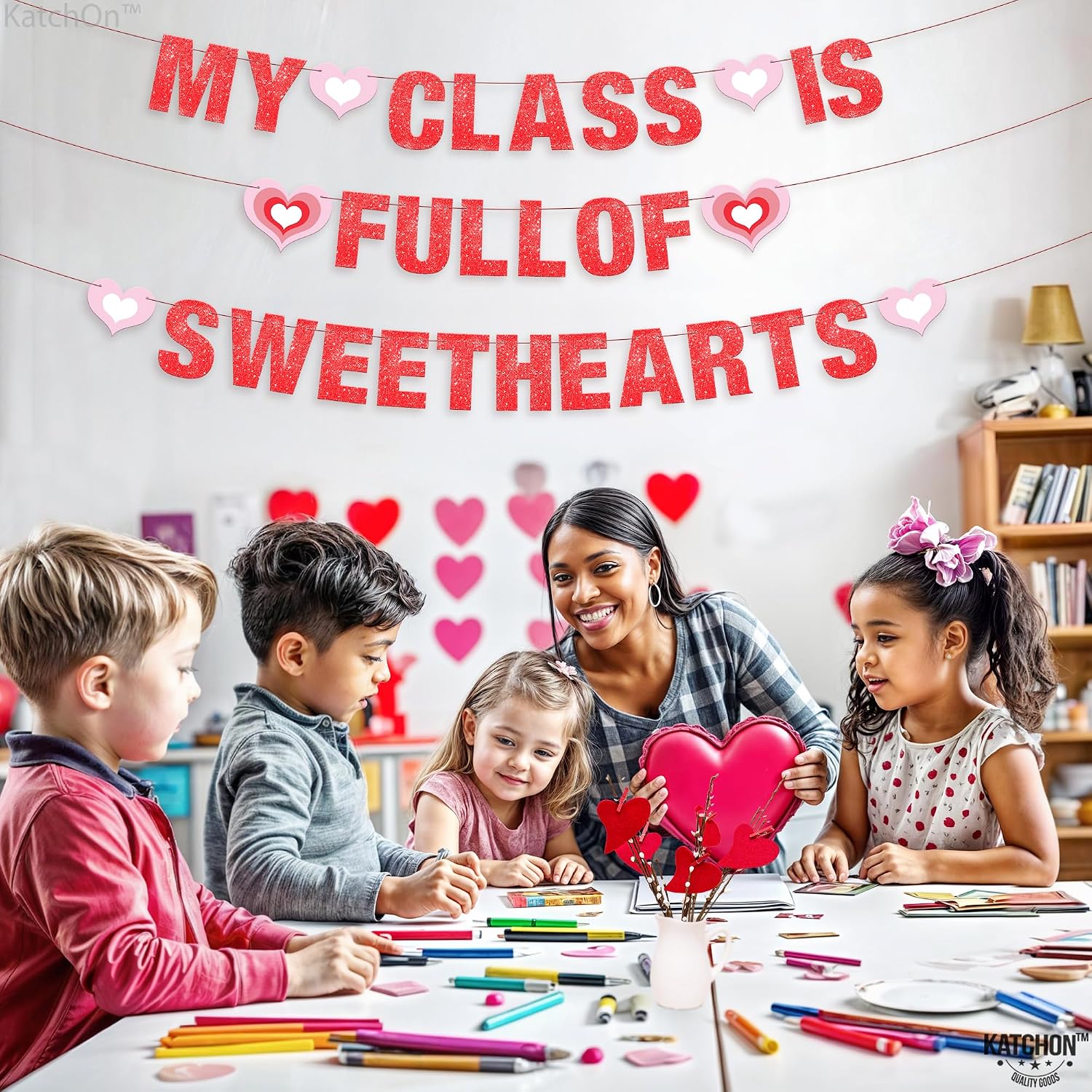 KatchOn, My Class is Full of Sweethearts Banner- Pre Strung, 3 String, 10 Feet | Glitter Valentines Day Banner | Valentines Day Garland,Valentines Day Decorations for Classroom | Valentines Day Décor