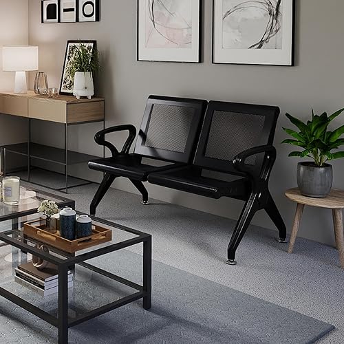 Kinfant Banco de sala de espera de 2 asientos, sillas de sala de recepción con brazos, sillas de recepción de aeropuerto, sillas de vestíbulo,