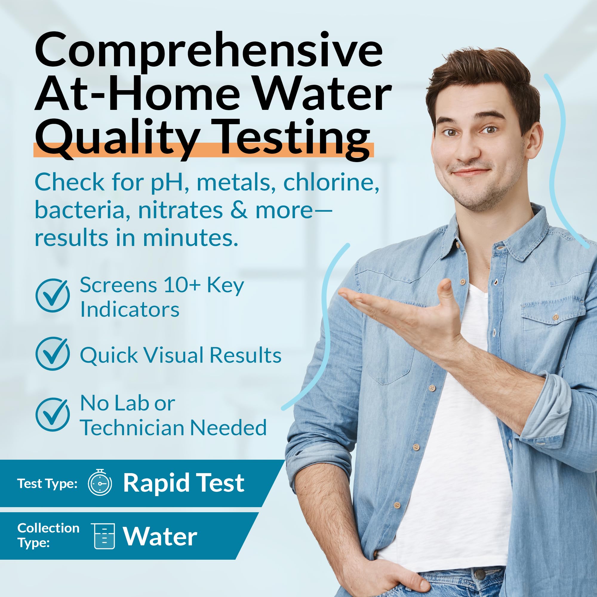 GetTested Kit di test di qualità dell'acqua a casa - Identifica la purezza dell'acqua potabile per la tua famiglia - Risultati rapidi di 14 parametri per pozzo, città, rubinetto e altro - Facile e