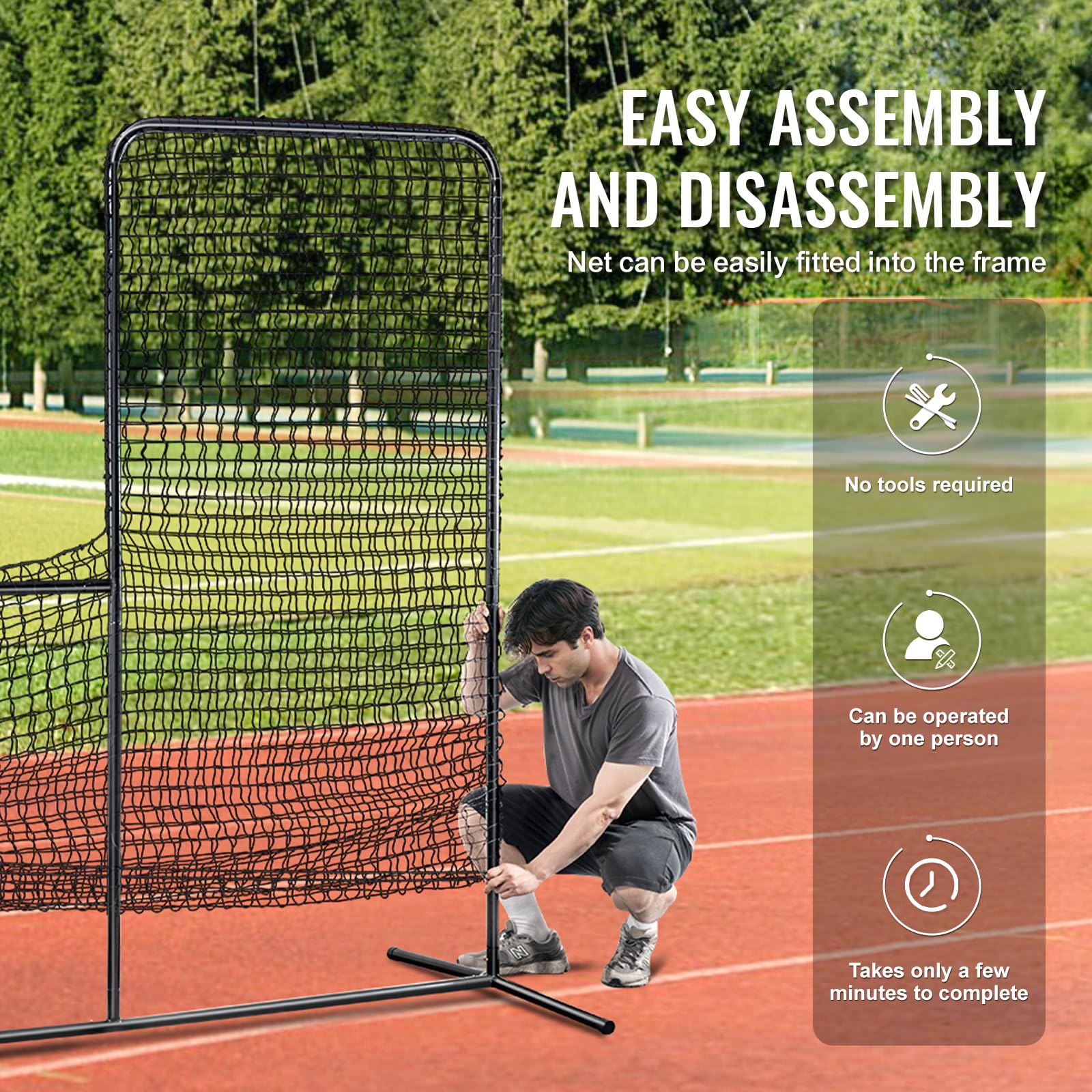 VEVOR Baseball L-Type Batting Cage Net 84" x 38" x 84" Safety Umbrella, Portable Baseball Softball Net with Carry Bag & Ground Stakes