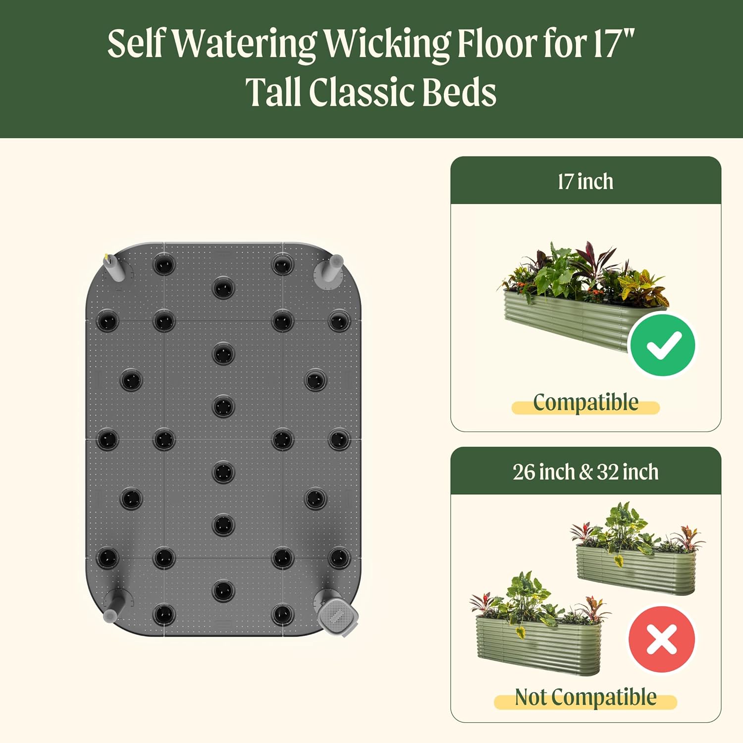 Vego garden Self Watering Wicking Floor for 17" Tall 6 in 1 Classic and Novel Beds by 3.5' x 5.0' Confuguration
