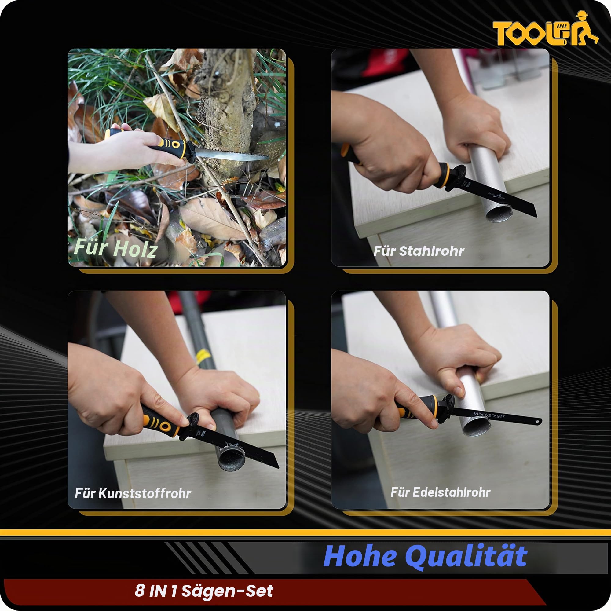 TOOLAN: 8 in 1 Multi-Handsäge Trockenbau & Metallschneider Lange Klinge Holz & Kunststoffsäge Schnellwechselblatt