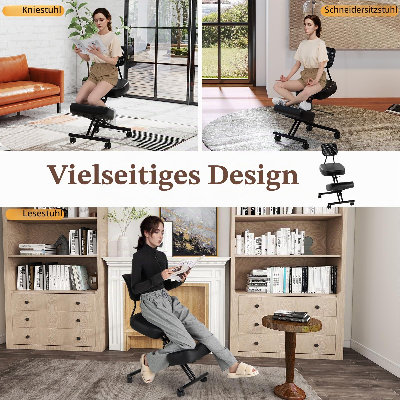 GIANTEX Kniestuhl Ergonomisch, Kniehocker mit Rückenlehne, 4 Rädern und Kniestütze, höhenverstellbar Rollhocker zur Korrektur der Sitzhaltung, bis 110 kg Belastbar