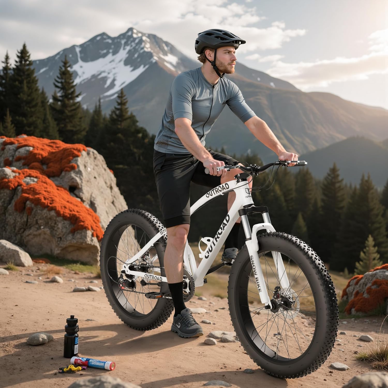 Fat Tire Mountain Bike, 21 Speed Bicycle with 26 inch Wheels, Non-Slip Adult Bikes with Front Suspension,Double Disc Brake, High Carbon Steel Frame (Multiple Colors)