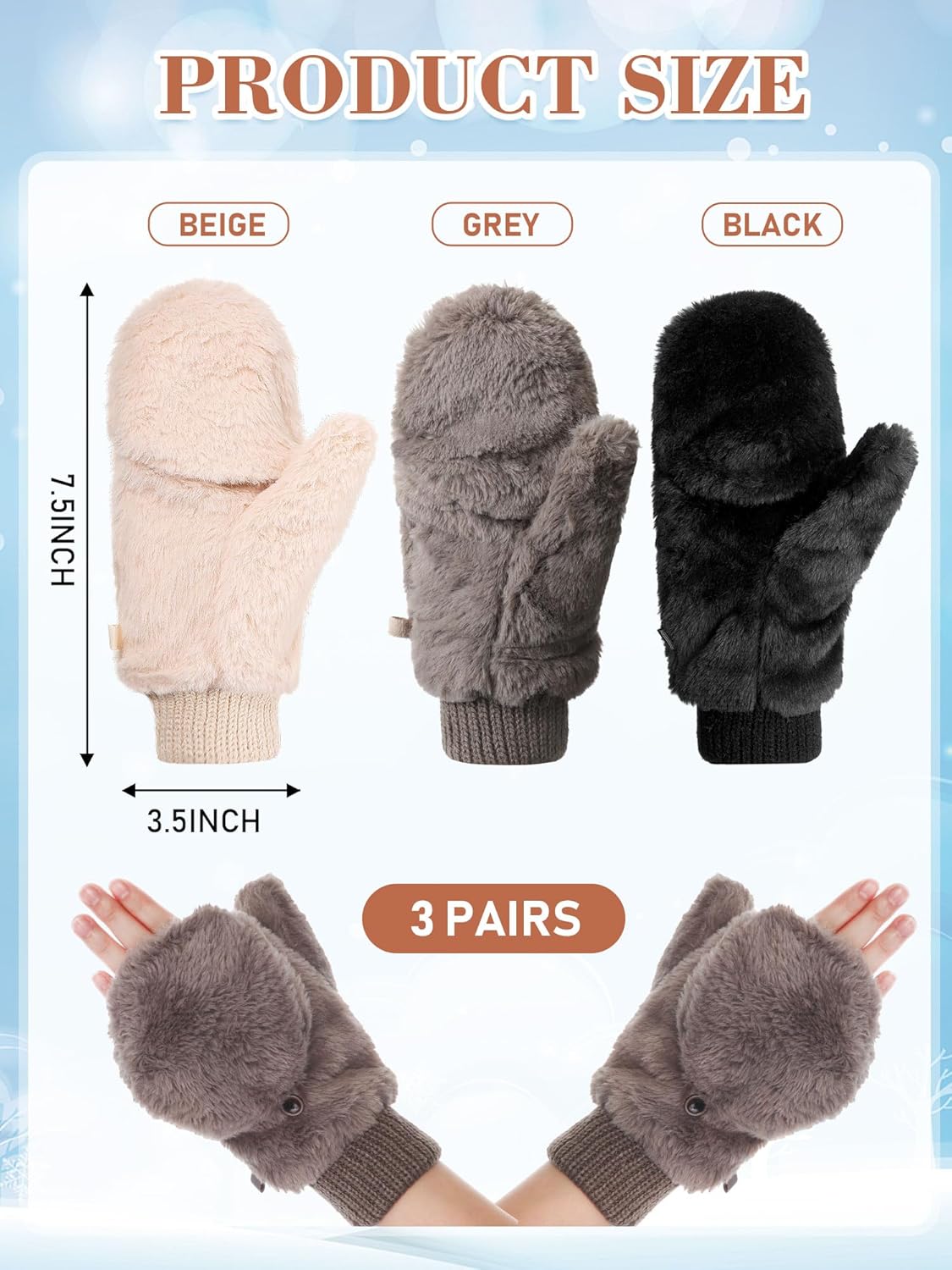 SATINIOR Faux Fur Mittens Fingerless Gloves Convertible Gloves Fluffy Winter Warm Soft Half Finger Fuzzy for Women - Image 2