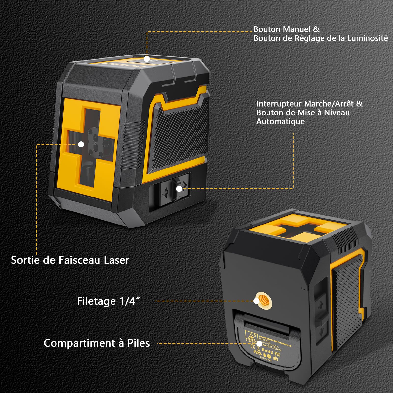 Niveau Laser,ASOBRIS Laser Chantier Autonivelant avec Trepied,Lazer Niveaux à Ligne Croisée Verte Pour Accrocher des Tableaux,Décoration,Carrelage Intérieur et Extérieur,2 x Batterie (4)