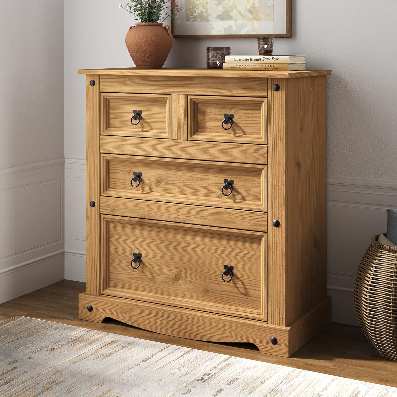 Corona 4 Drawer Chest of Drawers 2 + 2 Mexican Solid Pine Waxed