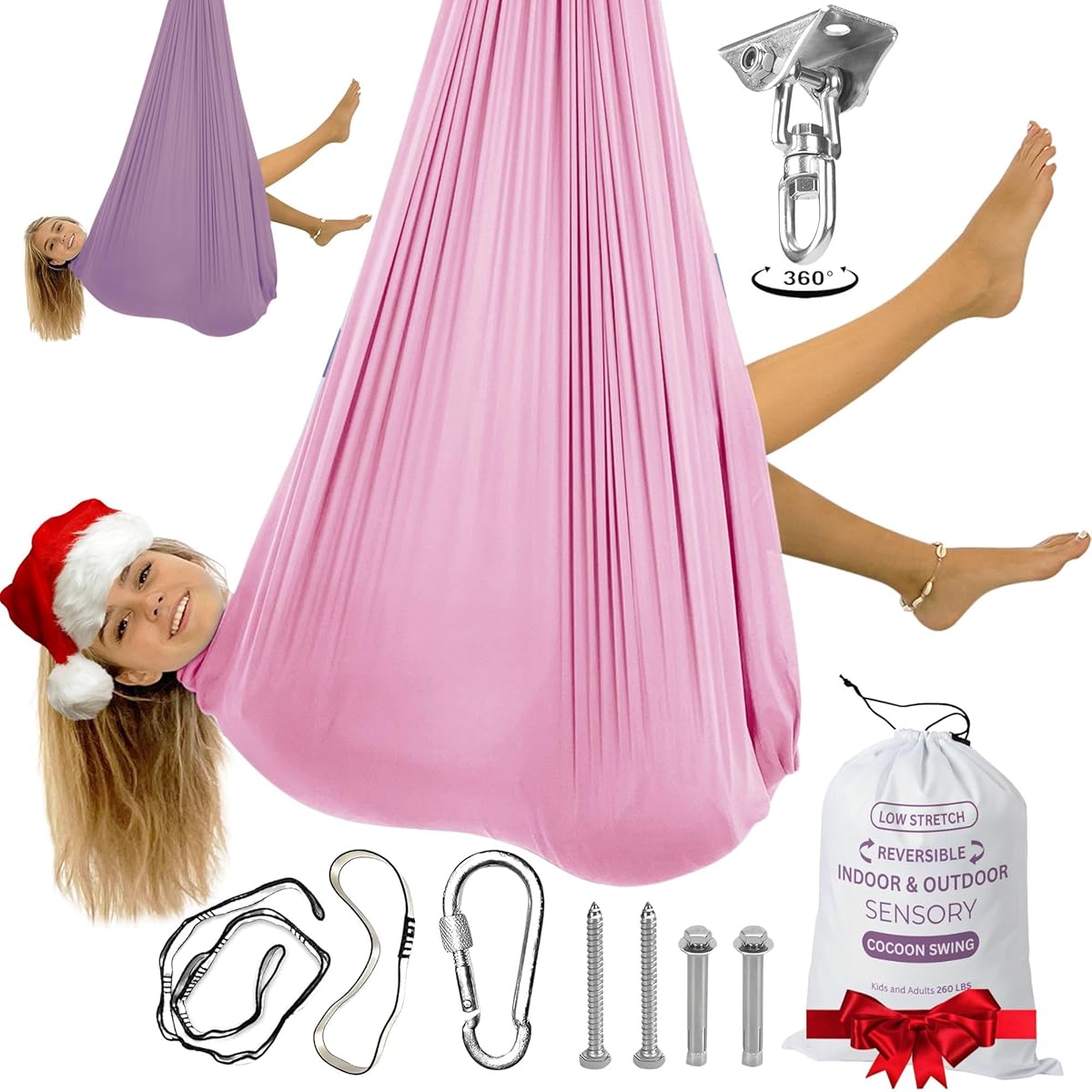 Double Layer Reversible Sensory Swing | Outdoor and Indoor Swing for Kids and Adults Up to 260 lbs | Autism Cocoon Swing | Kids Sensory Swing Indoor | ADHD