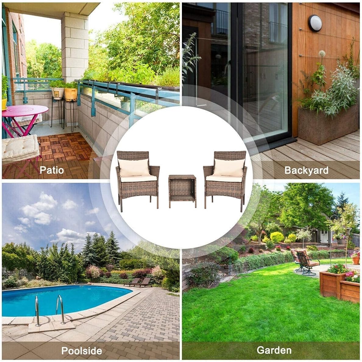 PCAFRS Patio Furniture Set 3 Piece, Patio Bistro Set 3 Piece,PE Rattan Wicker Chairs, Storage Table & Chairs Set, Washable Cushion and Pillow, Suitable for Garden Poolside Balcony (Brown) : Patio, Lawn & Garden