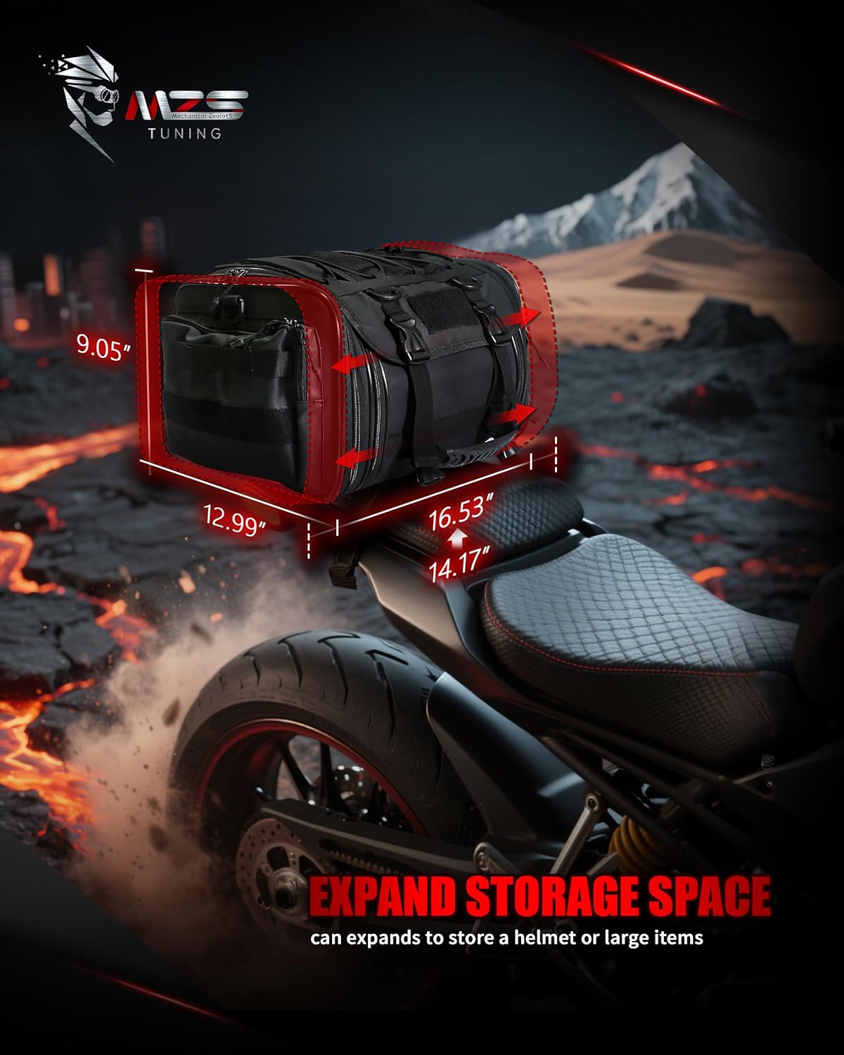 MZS Motorcycle Travel Luggage Bag, 27L Expandable Motorcycle Tail Bag Rack Trunk Saddle Storage, Motorbike Rear Seat Bag With Shoulder Strap Waterproof Rain Cover - Image 4