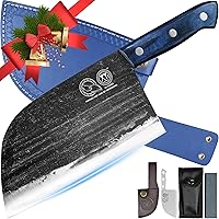 Vista 9 de Cuchillo de chef serbio de tanga completa, cuchillo de carnicero, cuchillos de cocina, juego con funda de cuero, para llevar, de carnicero (20.32 cm)