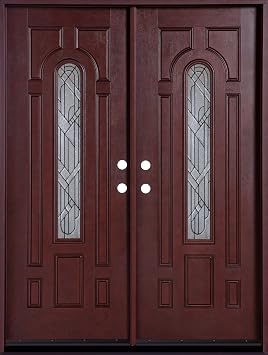 Exterior Fiberglass Door with Arched Glass Pre-Hung Pre-Finished Double Entry Door 280- Righthand Swing 30x80