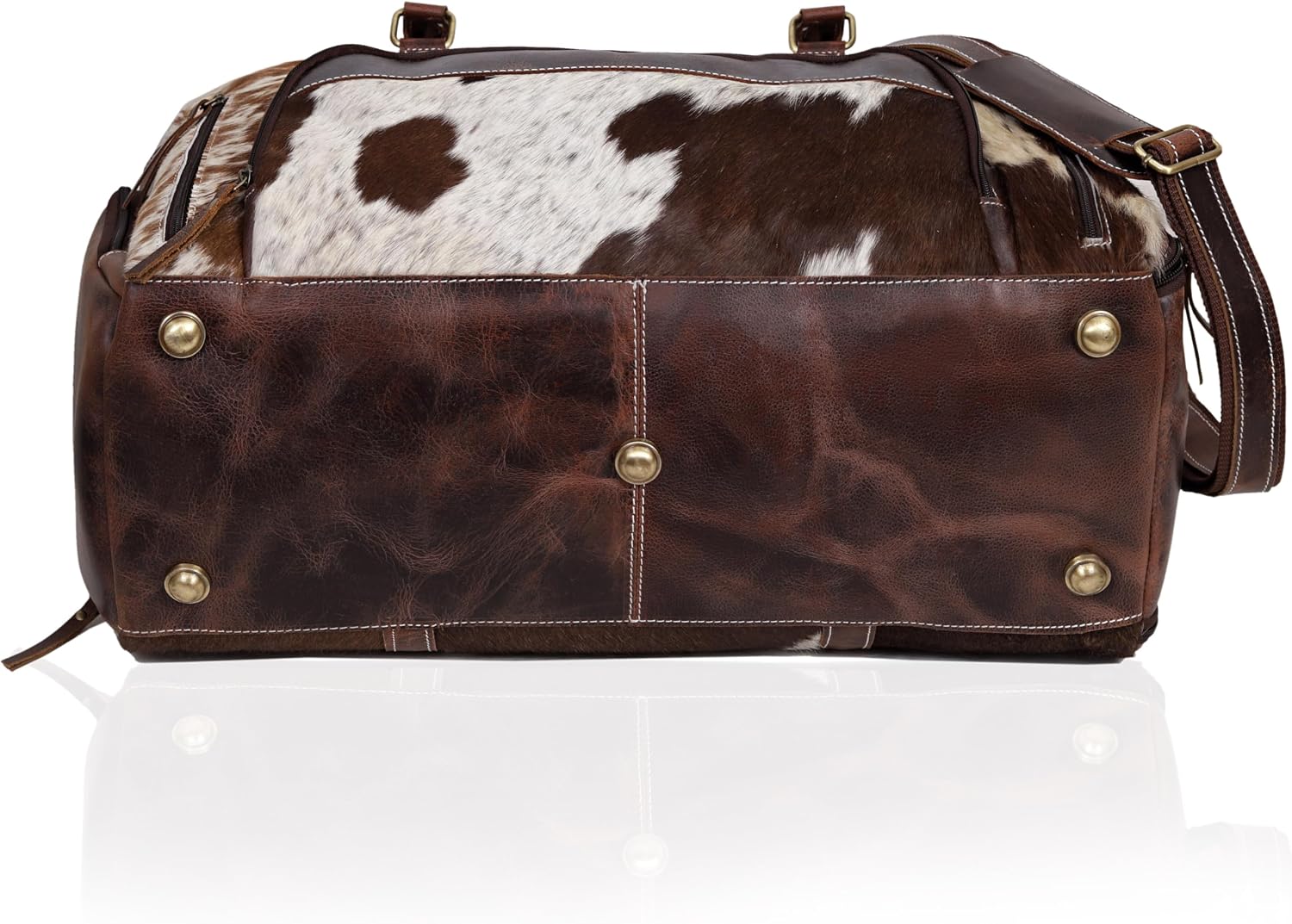 Leather Duffel Bag for Men & Women, Genuine Weekender Travel Bag, Handmade Overnight Gym Bag with Shoulder Strap, Carry-On for Business & Outdoor Travel (Yukon Hair Duffle, Brown & White, 22 Inch)