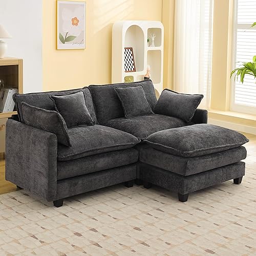 Miniatura 58 de Sofá seccional de 111'' con asiento profundo tipo nube, sofá seccional moderno y cómodo de chenilla en forma de L para juego de sala de estar, sofá