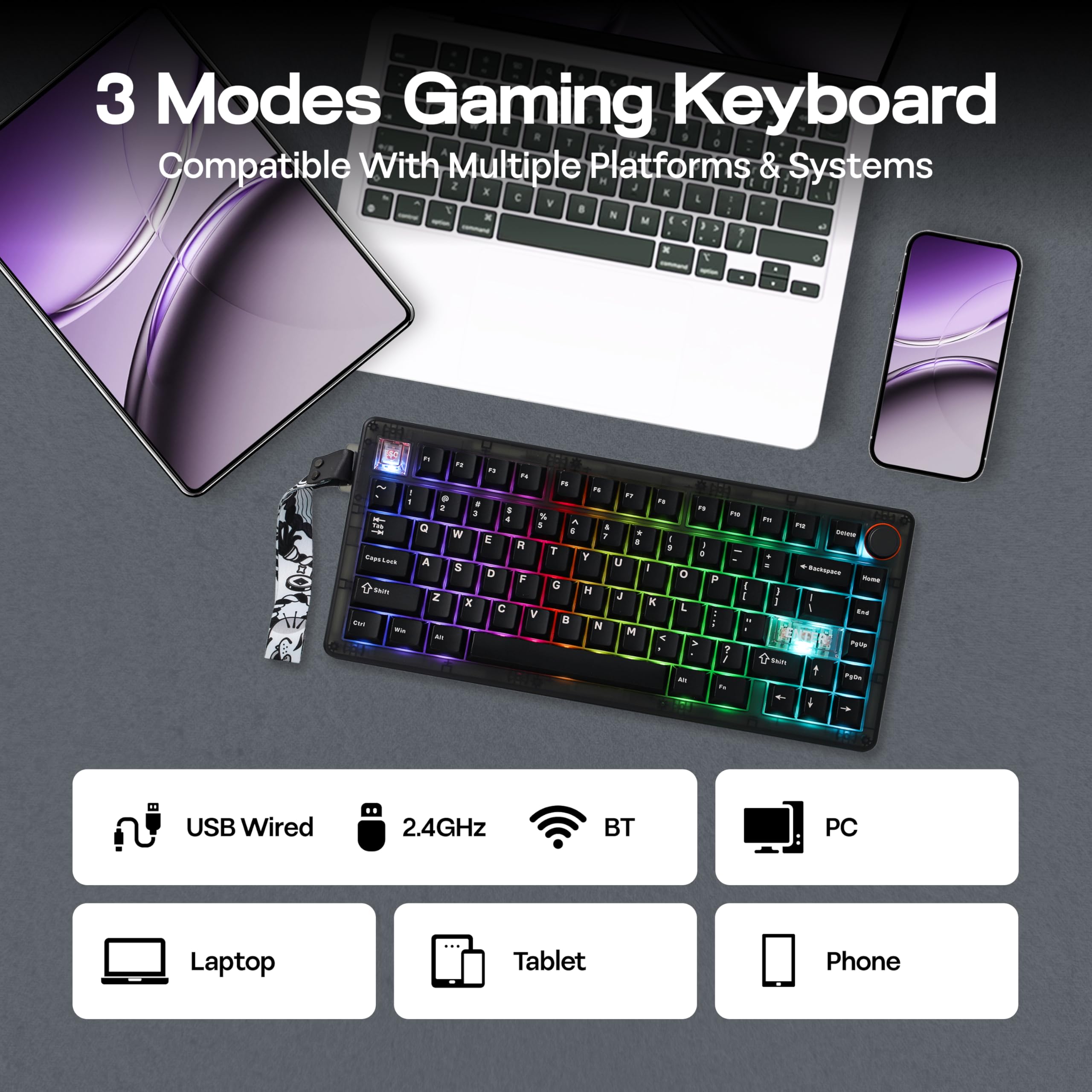 MechLands CIDOO QK75 VIA Tastiera Compatta Programmabile 75%, USB-C/BT5.0/2.4Ghz Wireless, Hot Swap Tastiera Meccanica Personalizzata con Guarnizione Montata, Piastra PC, Batteria 4000mAh per Win/Mac