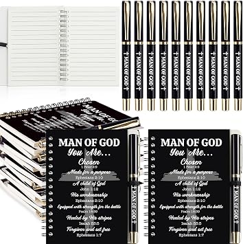 Feifeiya 10 Set Christian Gift Bulk for Men Church Pastor Appreciation Gifts Include Christian Notebook with Ballpoint Pen Prayer Journal Spiral Bible Notepad for Dad HusbandCross,Black