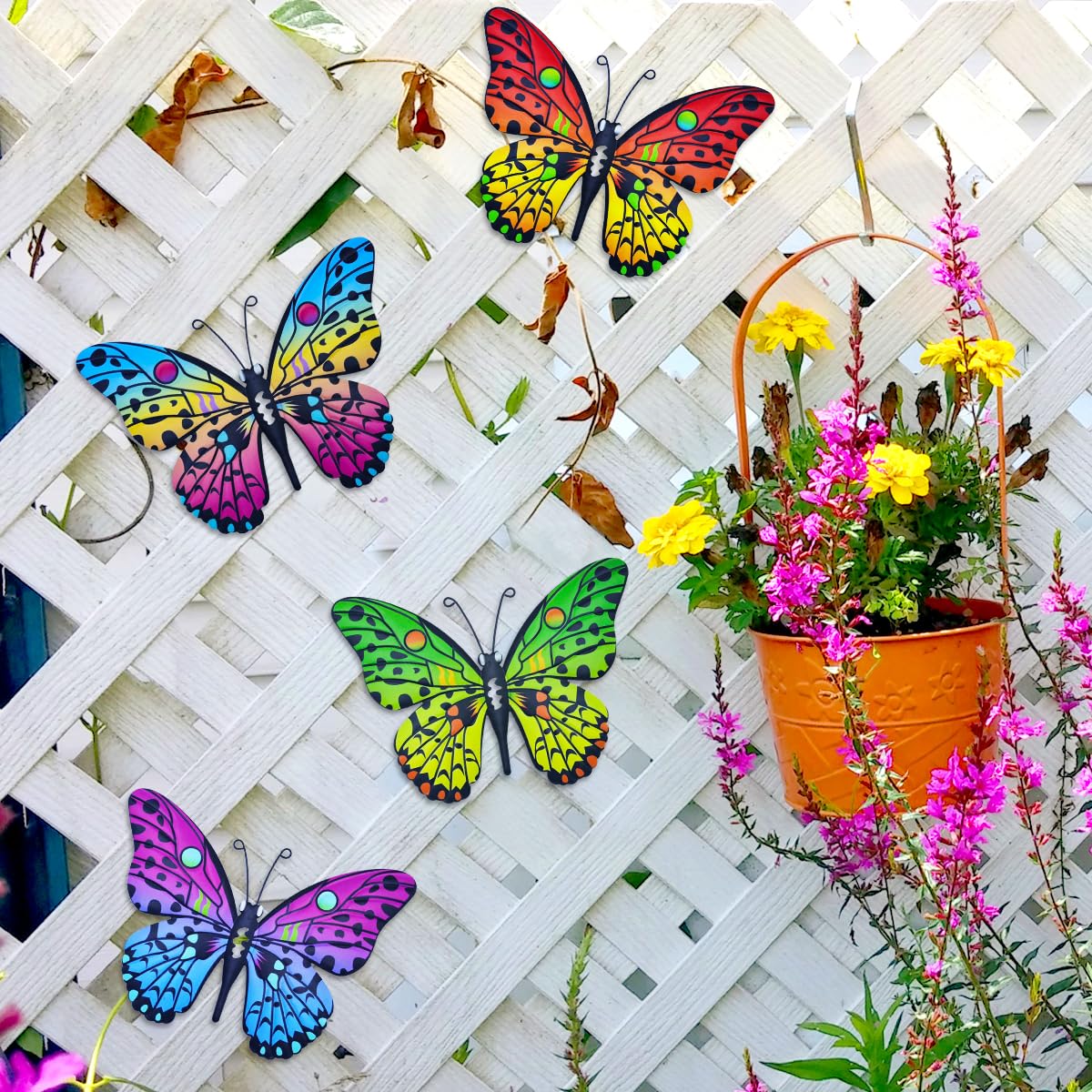 2 Pezzi Farfalle Grande in Metallo per Esterni Decorazioni da Giardino Arte da Parete Farfalla in Metallo per Esterni per Pareti Capannoni Recinzioni Esterne, 27 x 22 cm (Rosa e Blu