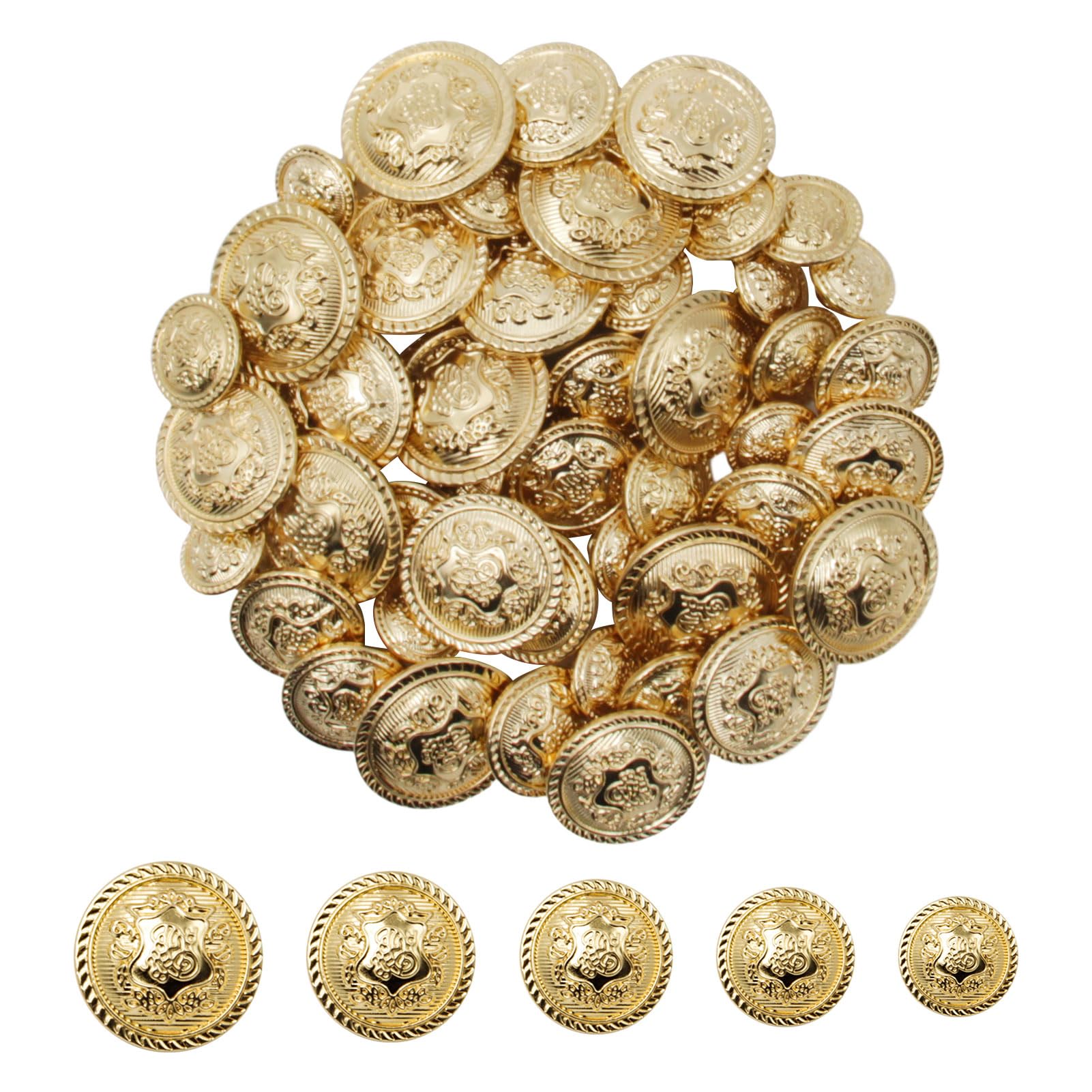 Set van 7 kleine goudkleurige metalen knopen met knoopsgatontwerp voor blouse, jas, jurk enz. - Diameter 15 mm - België