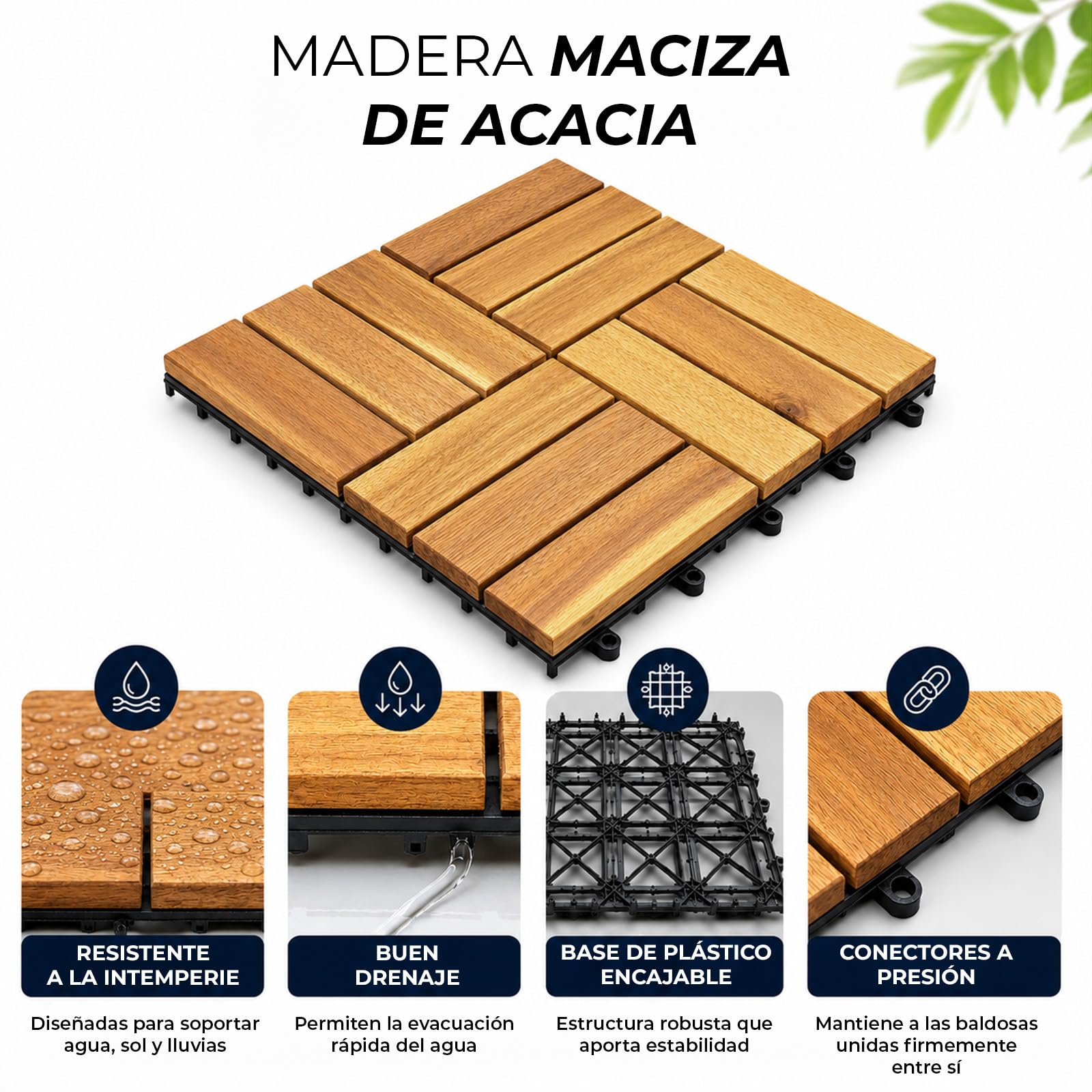 YOEVU Set de 11 Baldosas de exterior Madera de Acacia, Acacia Dorado