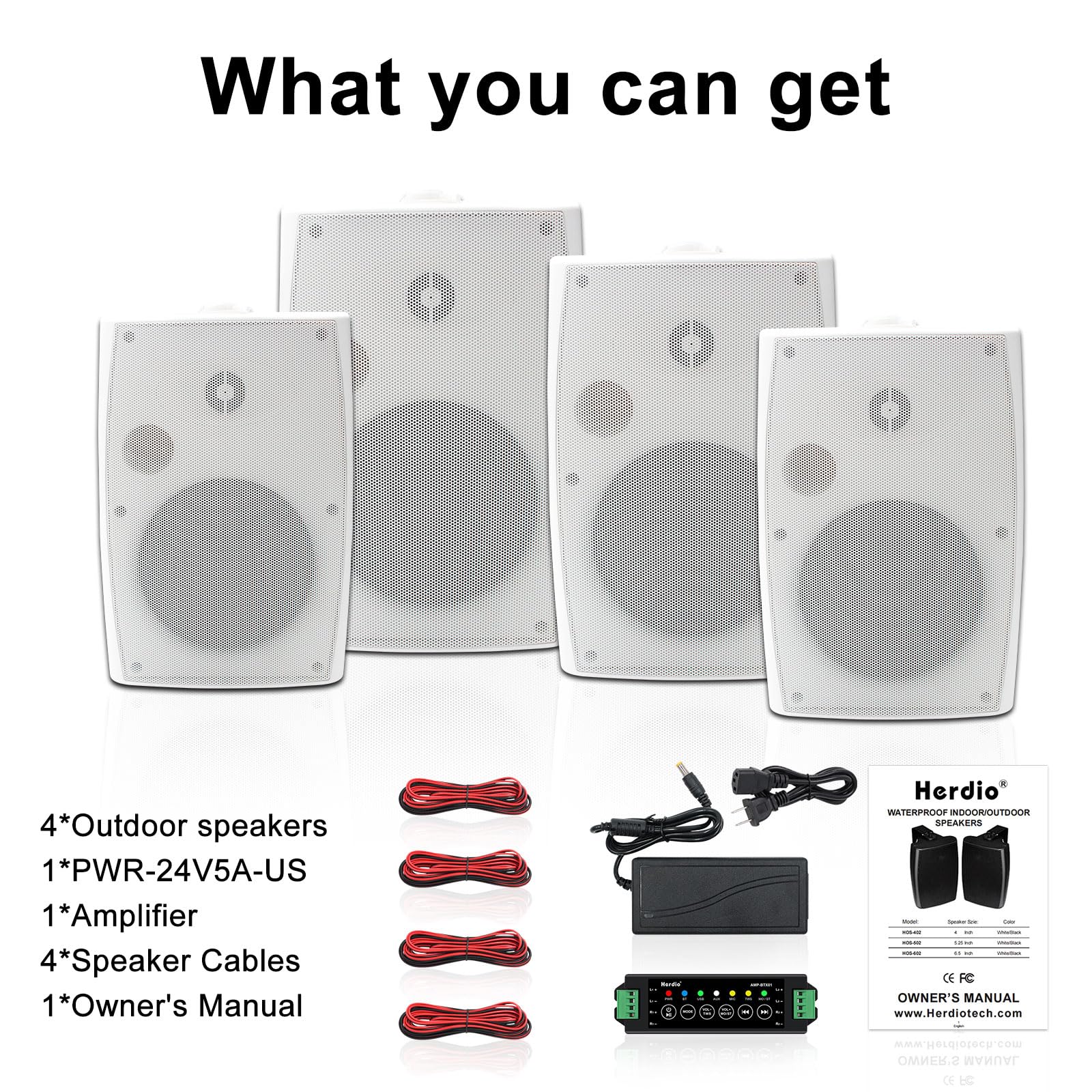 Herdio 6,5 Pouces 800 W Haut-parleurs Bluetooth d'extérieur, filaires étanches avec amplificateur Multifonctionnel, Haut-parleurs muraux pour terrasse, Piscine, Jardin (Blanc)