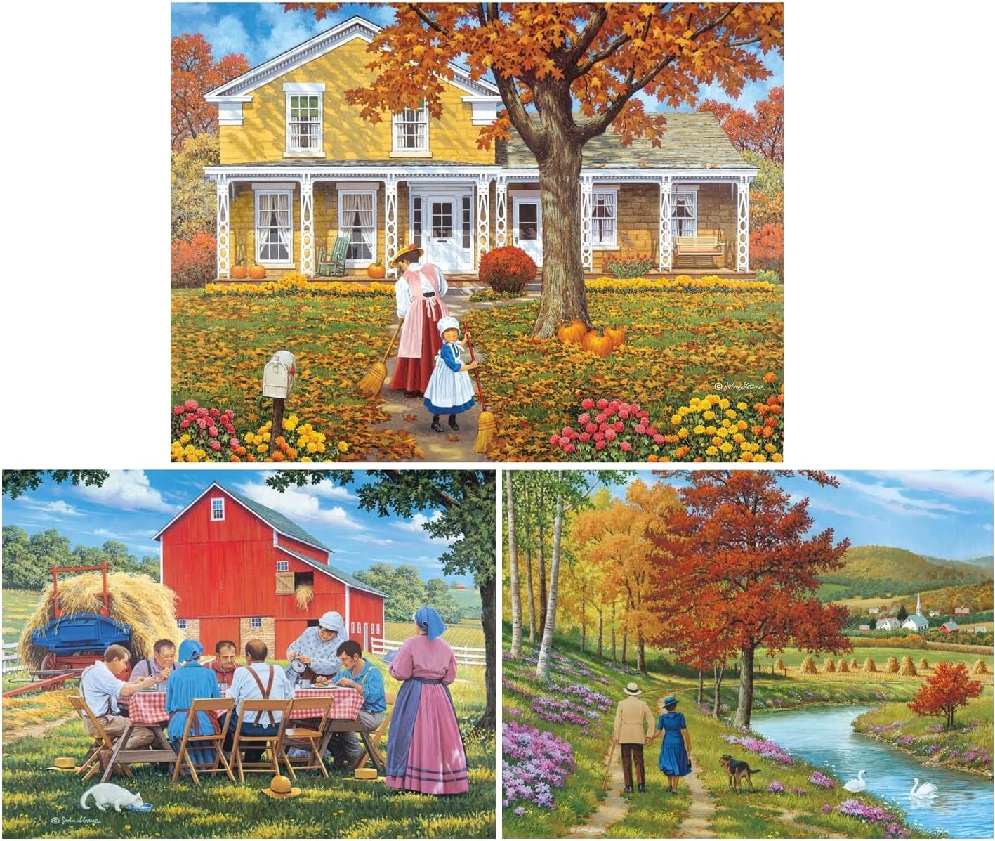 Bits and Pieces – Colorful Seasons Jigsaw Puzzle Set for Adults – Countryside Art Collection by John Sloane (Three 300 Piece Puzzles)
