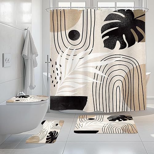 Miniatura 10 de Glawry Juego de 4 cortinas de ducha verdes de 72 pulgadas de ancho x 72 pulgadas de largo, alfombras antideslizantes, cubierta para tapa de inodoro