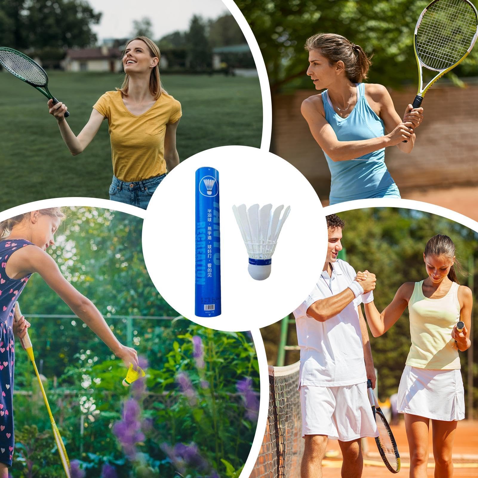 Lot de 12 volants de badminton en plumes haute stabilité, 12 volants en plumes idéales, faciles à utiliser, portables pour homme et femme