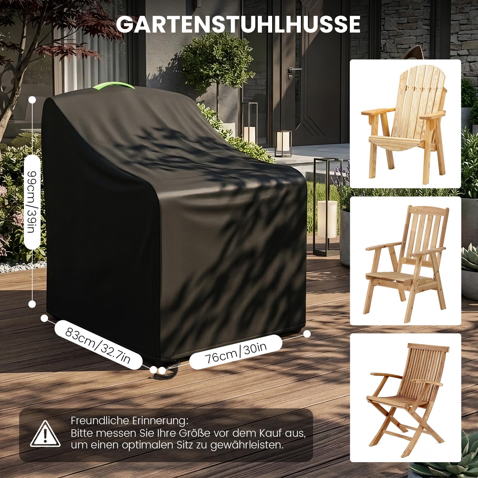 Housse pour Fauteuil Adirondack, 76x83x99cm, Oxford 420D avec Revêtement PVC Imperméable, Cordon de Serrage et Poignée Réflective, Résistante aux UV pour Adirondack et Fauteuil d'Extérieur