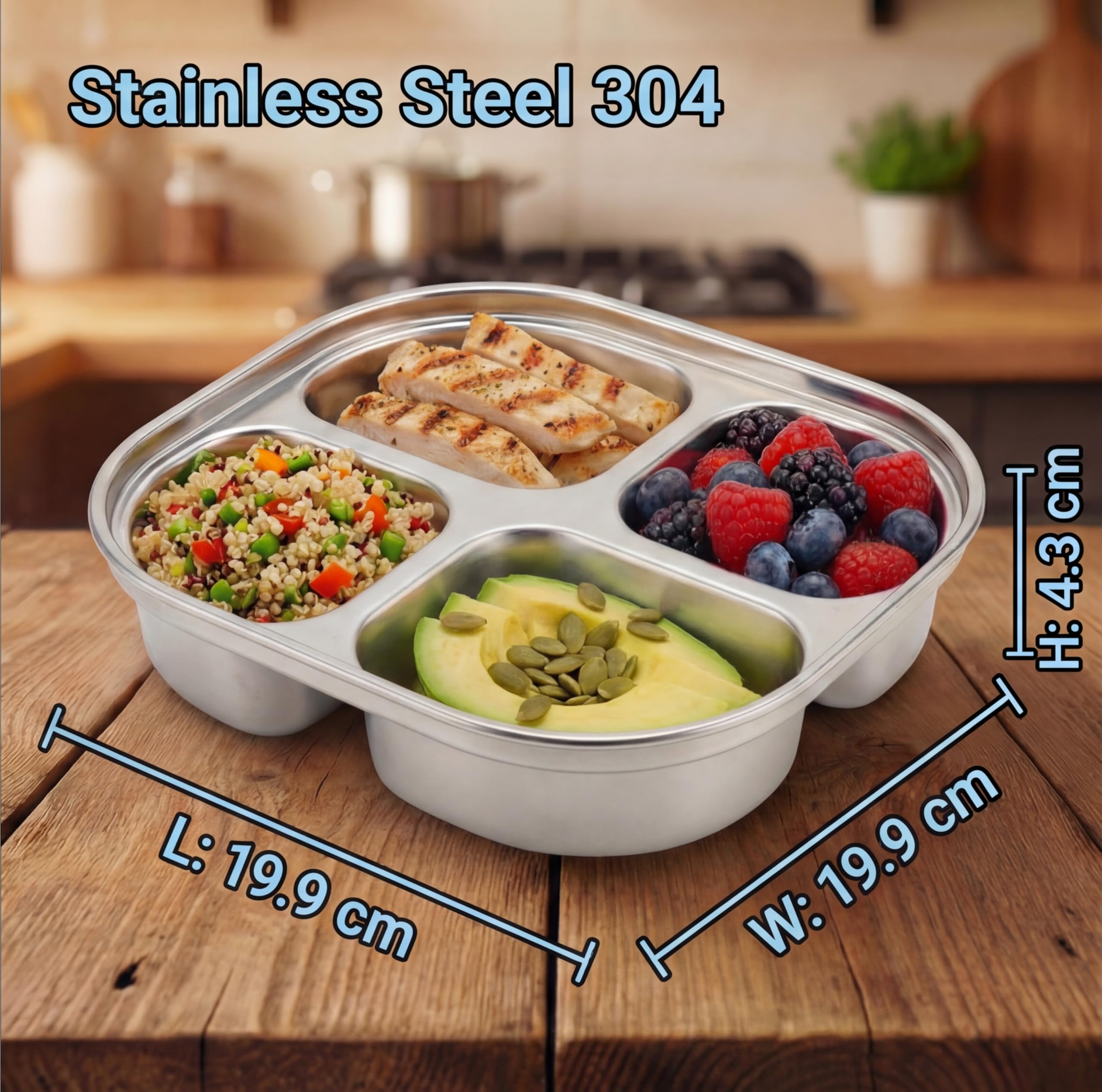 PANOMNIWARE 4-Pack Stainless Steel Plates with Lids, 4-Compartment Divided Plates for Weaning Baby/Toddler/Kids, Snacks - Image 2