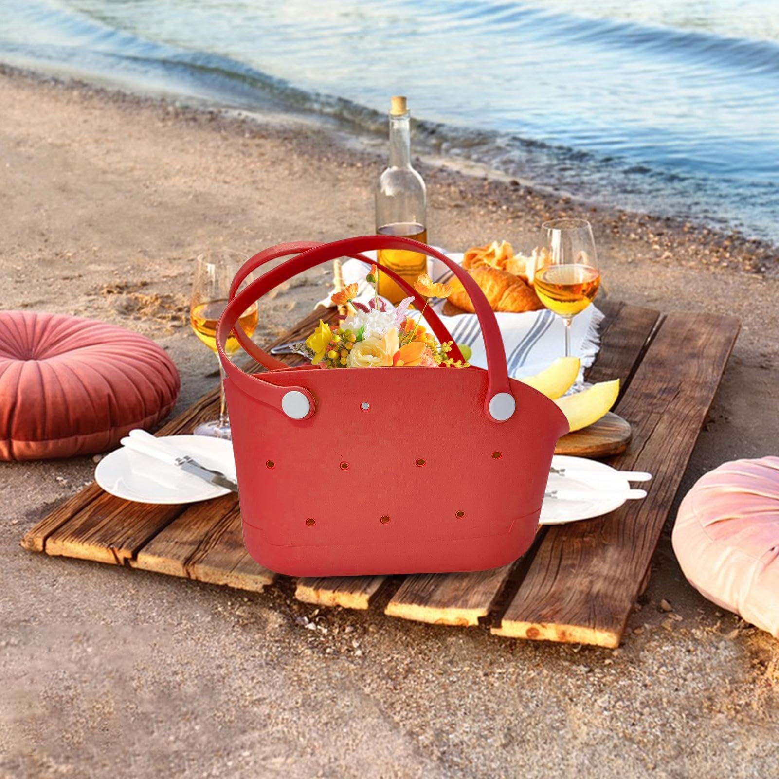 Bolsa de goma – Bolsa de playa de goma duradera a prueba de arena | Bolsa de mano ligera lavable impermeable | Gran capacidad de secado rápido | Elegante bolsa de piscina de EVA ideal para viajes y