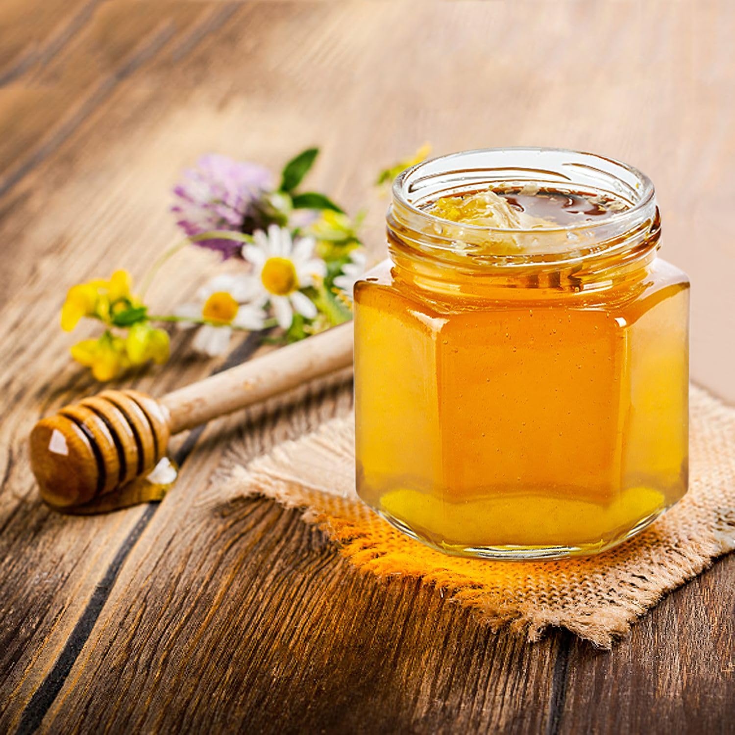 30 Pack 45ml Petits Pots, Mini Pots de Miel,Petites Boites avec Cuillères et Petites Abeilles,Verrine avec Couvercle,Confitures Pot pour Baptême, Cadeau Invites Mariage et Fêtes