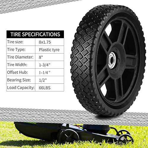 Miniatura 4 de Juego de 2 ruedas de cortacésped de 8 pulgadas para cortacésped de empuje, se adapta a la mayoría de cortacéspedes estándar, incluye pernos, tuercas