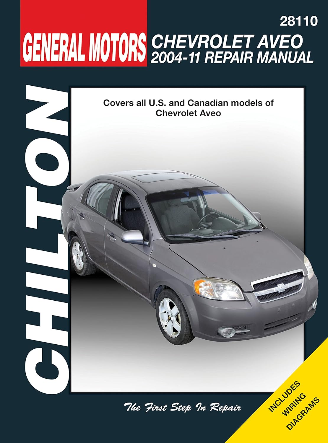 Cover of the Chevrolet Aveo 2004-2011 Repair Manual by Chilton Automotive, showing a gray Chevrolet Aveo sedan.