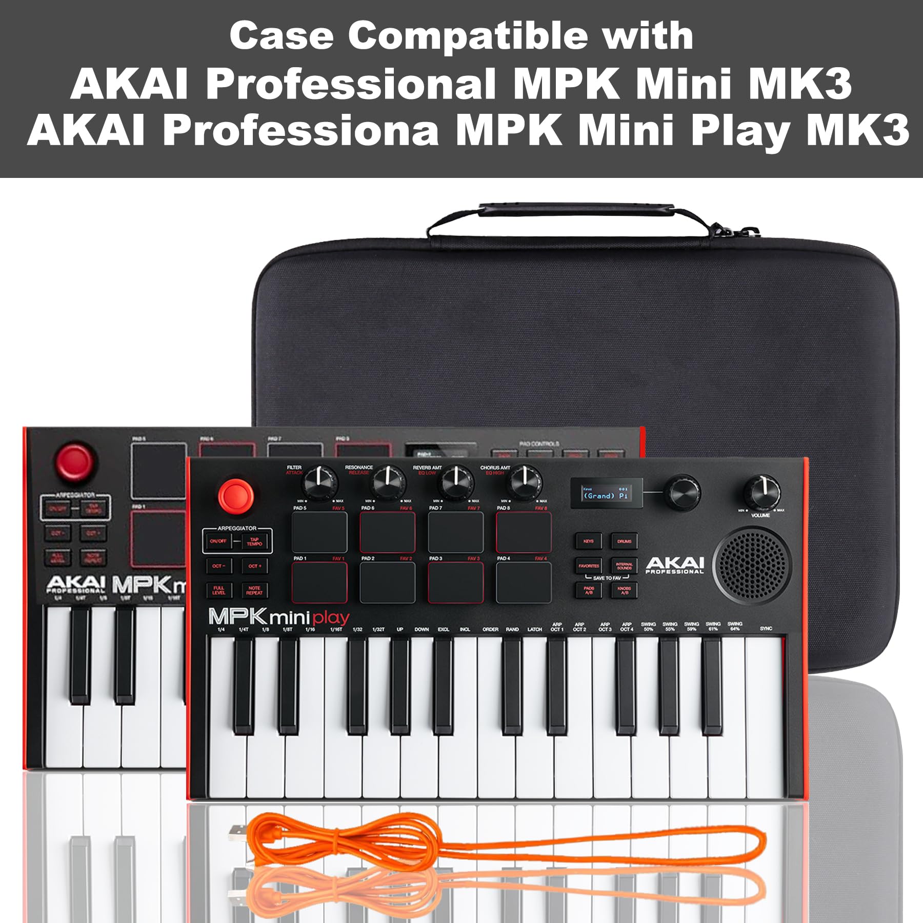 co2CREA Étui rigide de voyage pour contrôleur de clavier AKAI Professional MPK Mini MK3 25 touches USB MIDI (étui noir uniquement)