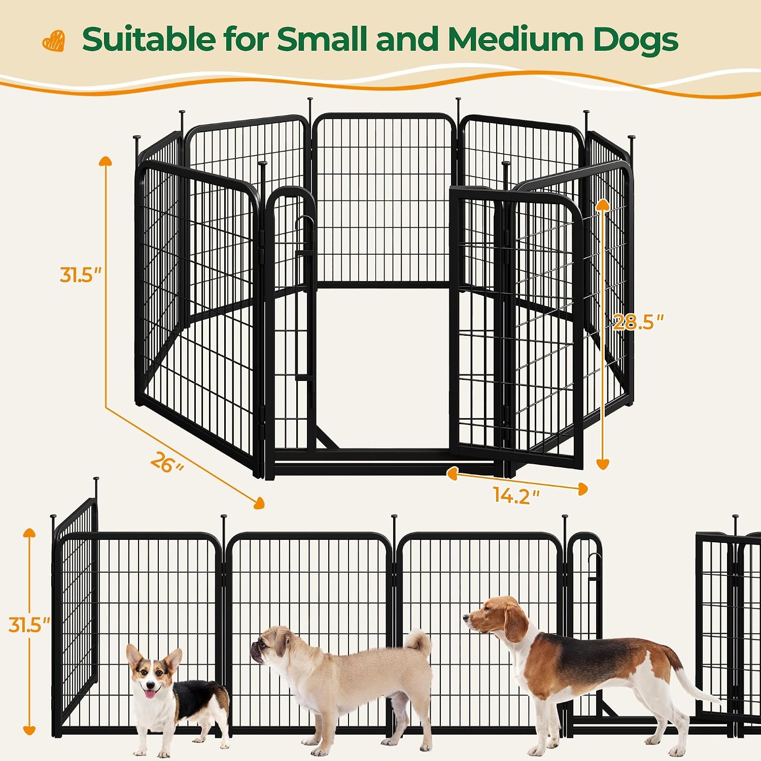 Yaheetech Wide Panel Dog Playpen, 8 Panels 32 inch High Pet Pen with Gate, Portable Indoor Outdoor Fence for Medium/Large Breed Dogs