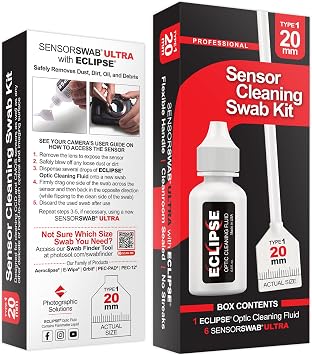 Sensor Cleaning Swab Kit - Eclipse Optic Cleaning Solution 0.5oz/15ml + Type-1 Sensor Swab Ultra 20mm Pack of 6 - for APS-H CMOS and CCD Sensors - Dust & Oil Remover