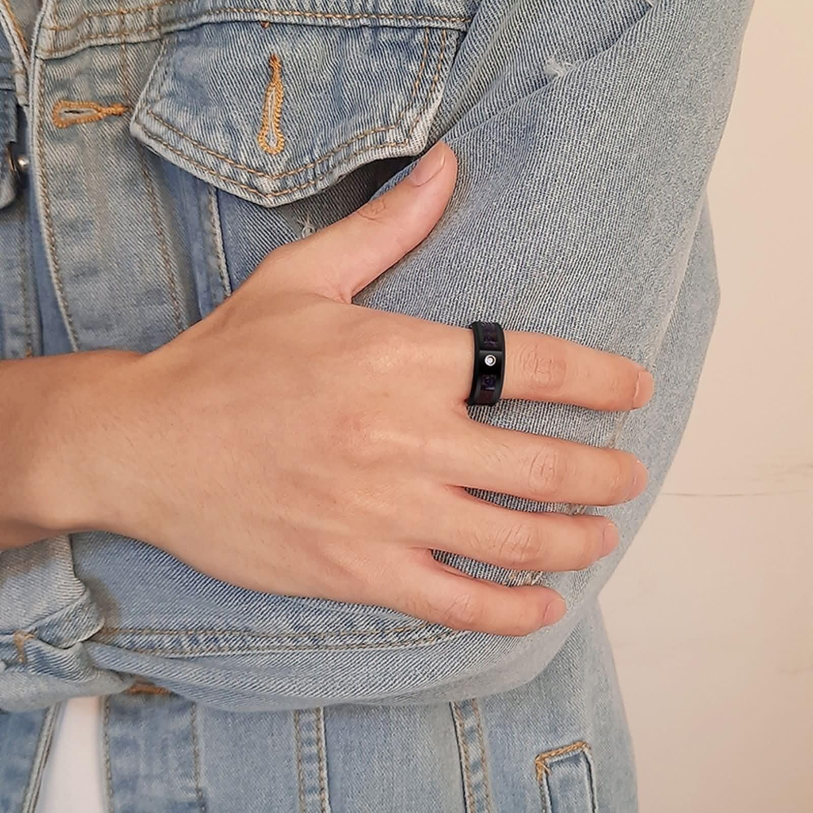 Daesar Bague de Fiancaille Couple, Anneau Femme et Homme Tungstène Ronde Fibre de Carbone Polie 8MM avec Zirconium Bague Mariage Noir Bleu