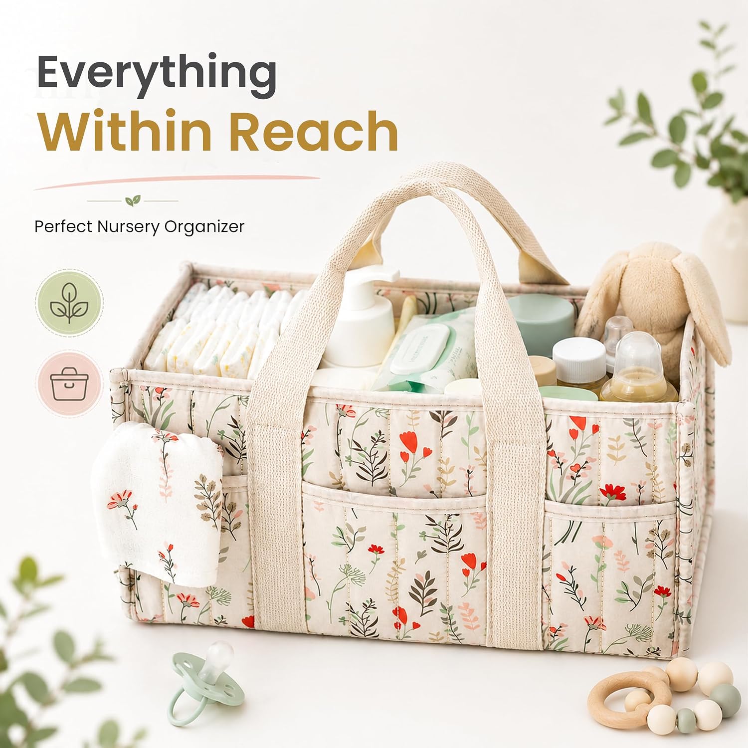 Baby Diaper Caddy Organizer, Cream Sherpa, Portable Nursery Storage Tote with Handles