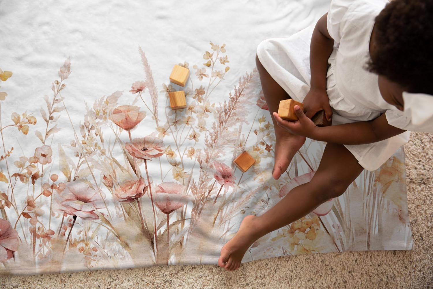 Floral Personalized Baby or Kids Girl Blanket,Boho Wildflowers, Custom Name Gift (50 x 60 Toddler/Kids), BB524-MINKY-50x60