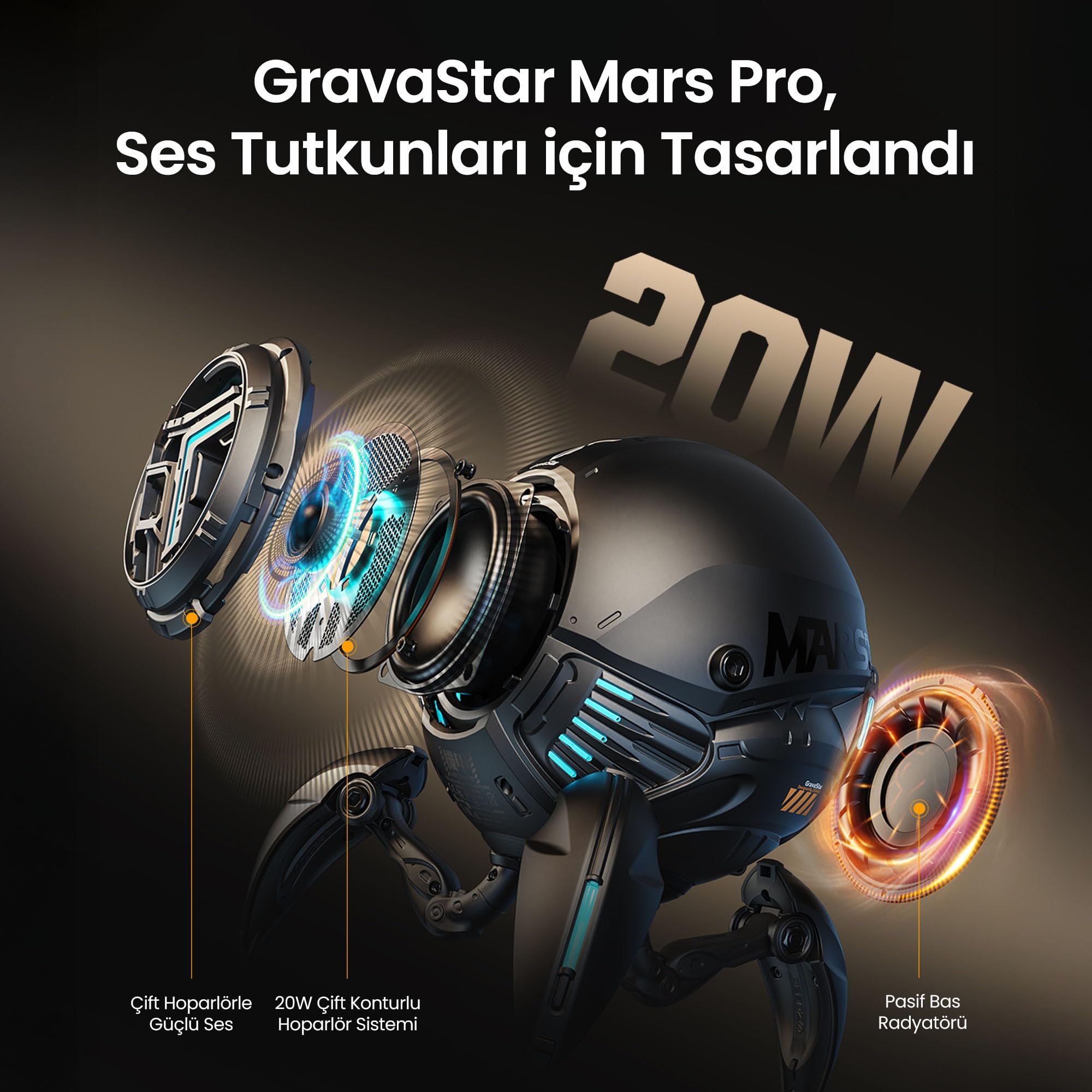 GravaStar Bluetooth Hoparlör Mars Pro Special Edition Aurochs 15 Saat Çalma Süresi G1 PRO Gerçek Kablosuz Stereo Ses Hoparlörü, harika tasarımlı
