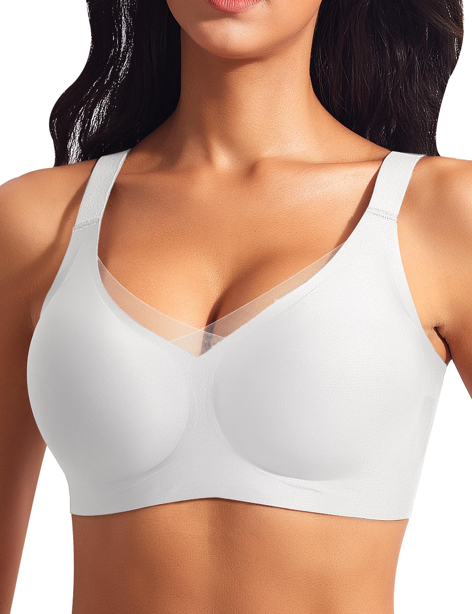 SINFLA Wireless Bras for Women Mesh Crossover Bras Seamless Full Coverage No Underwire Comfortable Supportive Everyday Bra